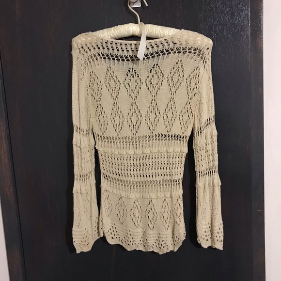 Ladies Long Sleeve Cotton Top Cream Color - Picture 2 of 2